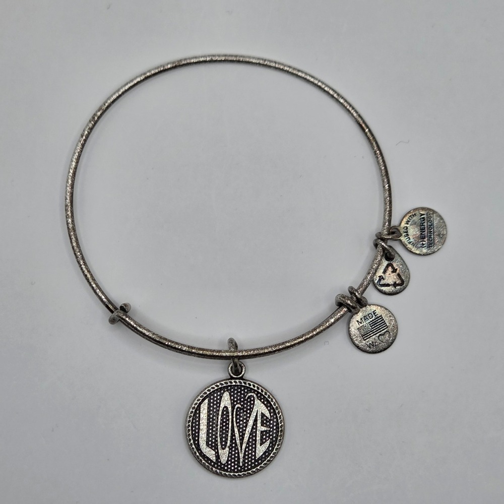 ALEX AND ANI Love Charm Expandable Bangle Bracelet Silver Tone